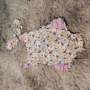 Purple floral duffle bottom romper with headband 24 Months Nwot